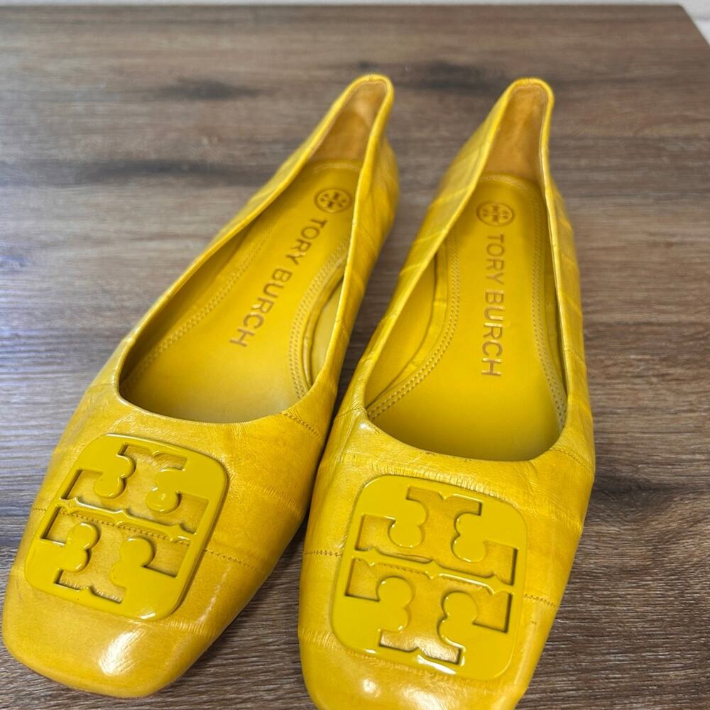 Tory Burch Georgia leather crocodile embossed square-toe ballet flats SZ 6